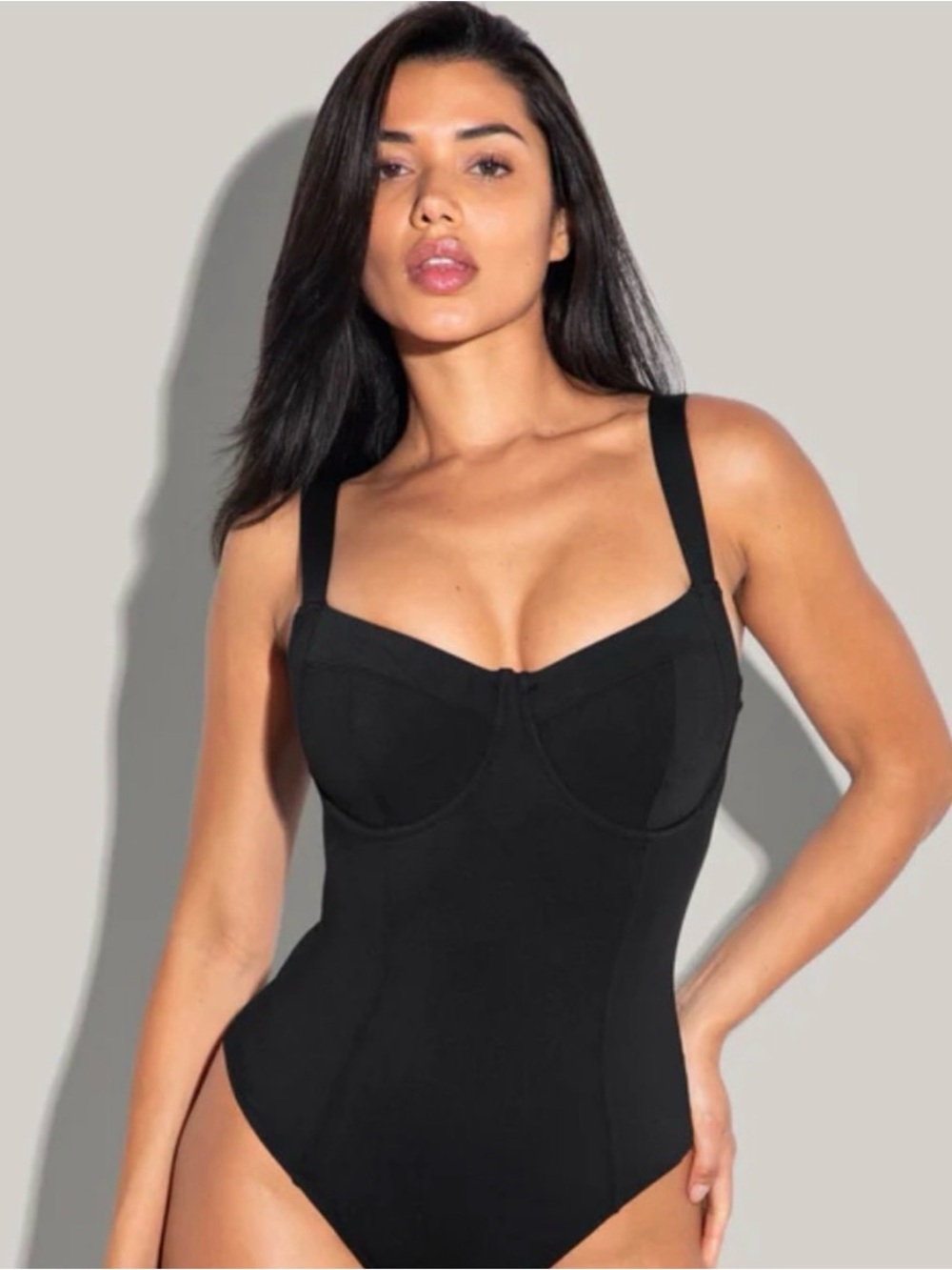Black One-Piece Hi-Cut Lifty Swimsuit with Supportive F/G Cups